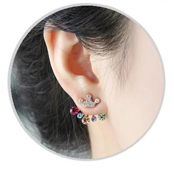 Crown With Multicolor Rose Gold Drop Back Earrings - Picture 4 of 4